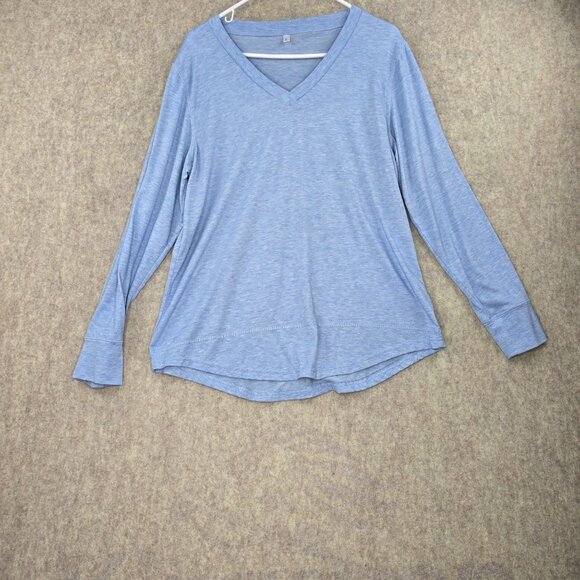 Light Blue Long Sleeve V-Neck Lightweight Shirt Rayon Polyester Blend - Picture 1 of 6